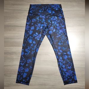 Lululemon Sz 10 High Times Pant Full On Luxtreme 7/8 Legging Navy Blue Floral A1